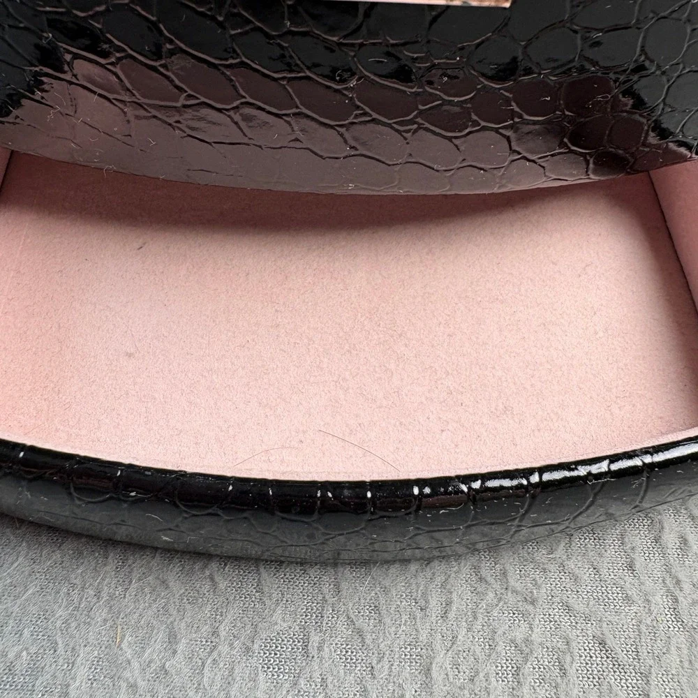 Black Croc Embossed Jewelry Box Organizer Pink Velvet Lining Mirror Mini Trunk